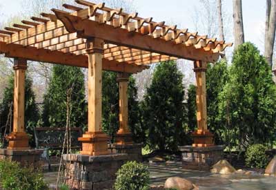 Cedar Pergola with Flagstone Patio